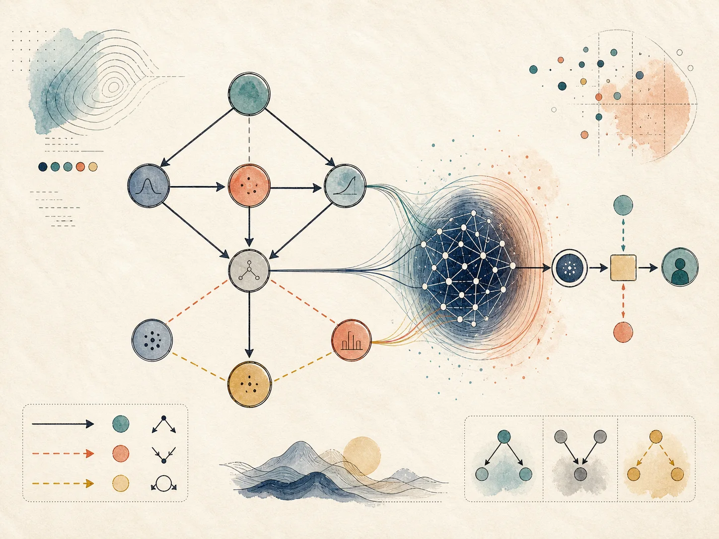 Illustrated causal graph connected to a language model and deterministic query path