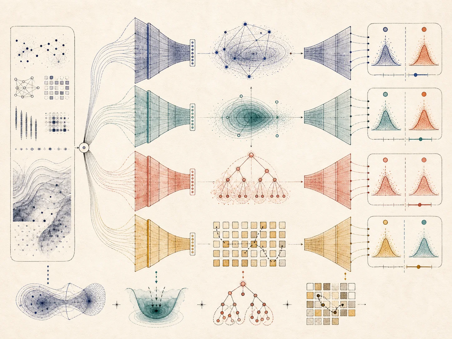 Illustrated comparison of four variational autoencoder architectures and outputs